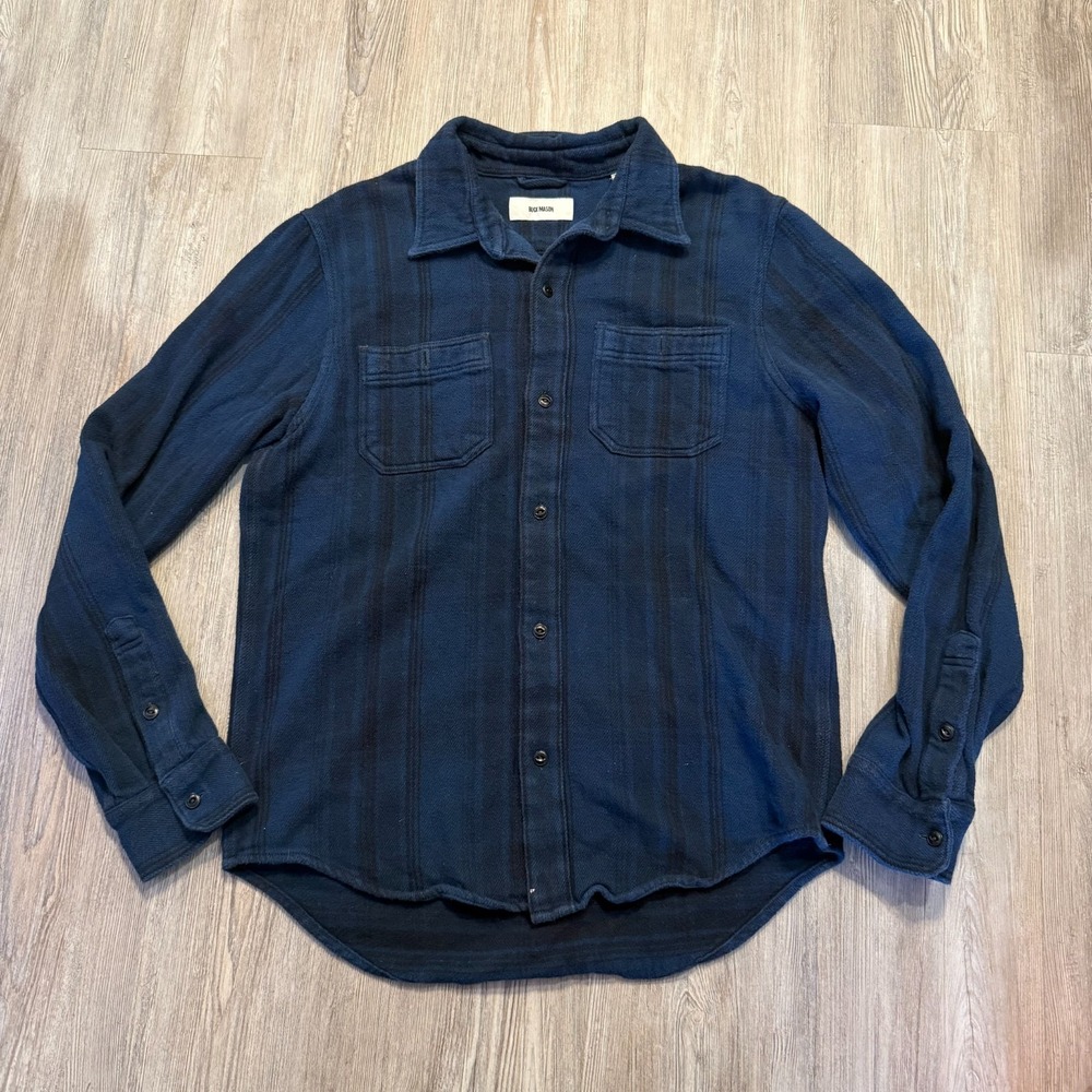 Buck Mason Mens Medium Heavyweight Blue Flannel Shirt
